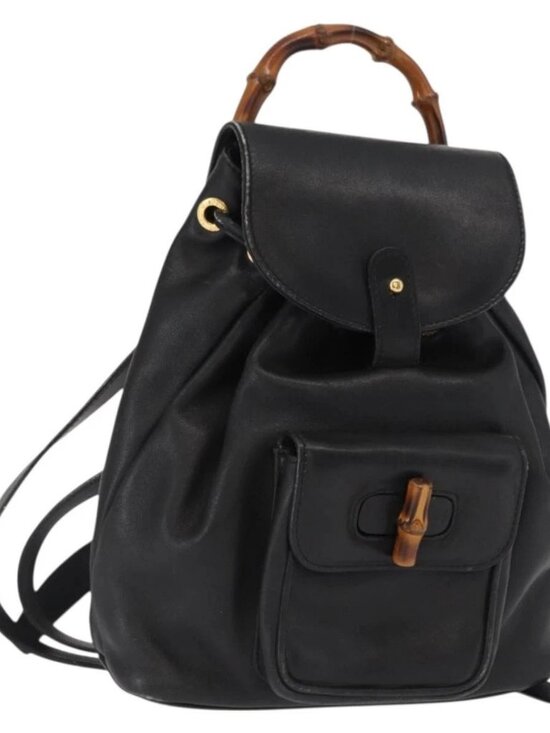 GUCCI Bamboo Backpack Leather Black Gold 003 2058 0030 Auth gh1708 main image 4